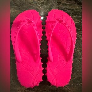 Bright Pink Christian Louboutin Studded Flip Flop Sandals for Women